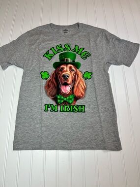 Kiss Me I'm Irish Dog Graphic Tee Adult XS Gray T-shirt